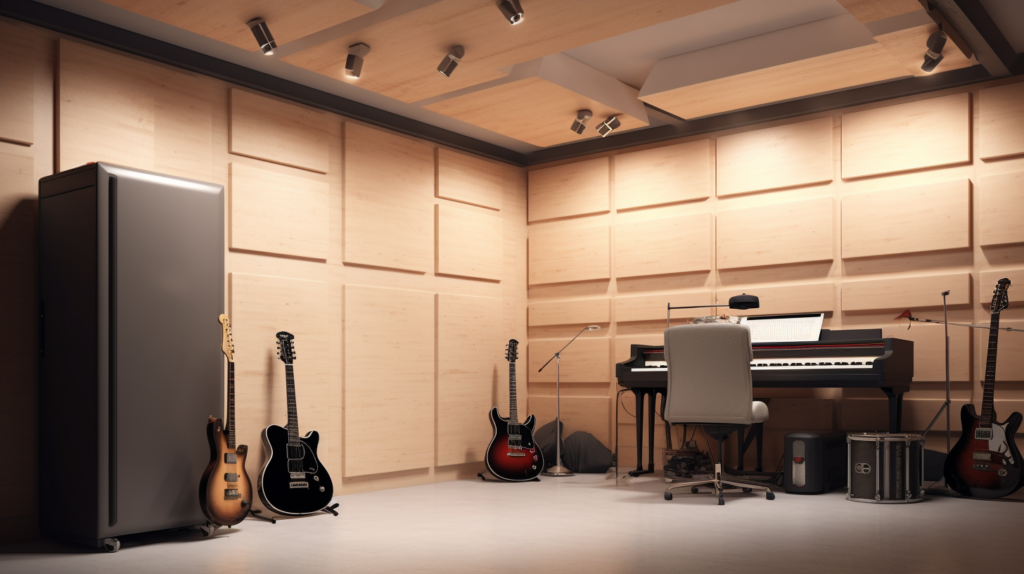 A serene, well-insulated garage space with soundproofed walls and acoustic panels. The perfect sanctuary to enjoy music, work on DIY projects, or focus on work without disturbances.
