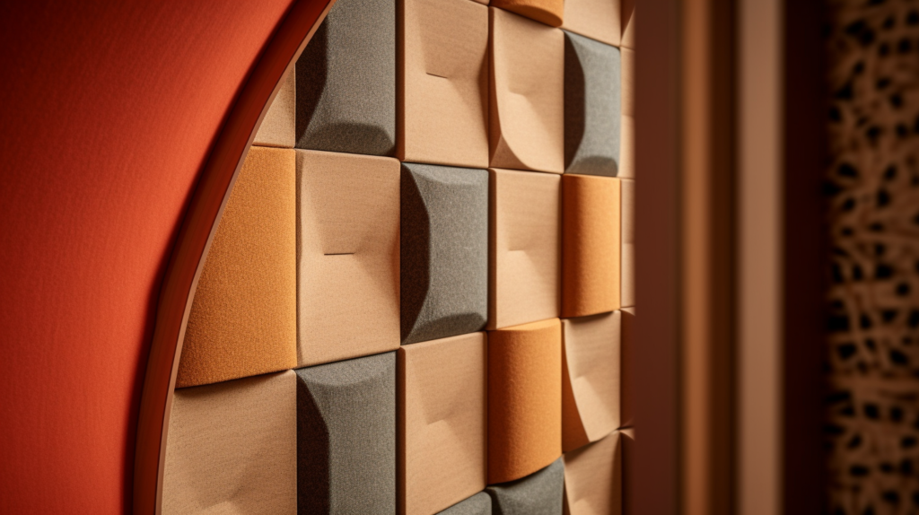 An image of a fabric-wrapped acoustic panel where the wooden frame, though mostly covered by fabric, is partially visible. This illustrates that the quality of the frame construction indirectly affects the final appearance and effectiveness of the panel.