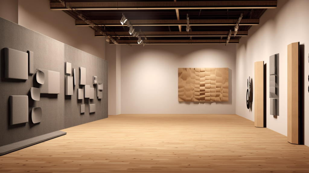 An illustrative image showcasing the transformative impact of acoustic panels in a real-life setting. On the left, the 'before' scene presents a noisy and disorganized room with visible sound waves. On the right, the 'after' scenario reveals the same space turned into a tranquil, well-organized environment with strategically installed acoustic panels effectively absorbing and reducing noise, creating a more peaceful atmosphere