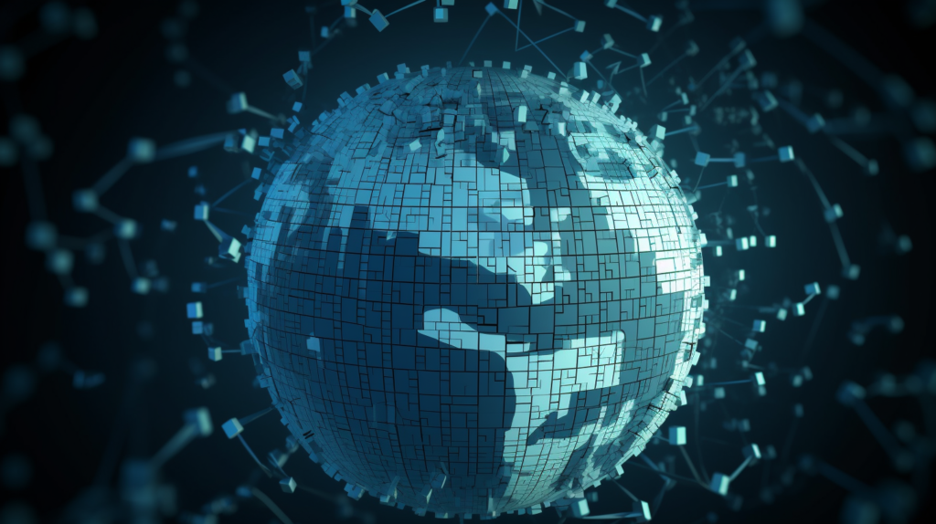 An image of a globe surrounded by interconnected puzzle pieces labeled with elements such as taxation, government, compliance, grants, and industry classification. The image illustrates the complex and interdependent relationship between a business and its code in the global business landscape.