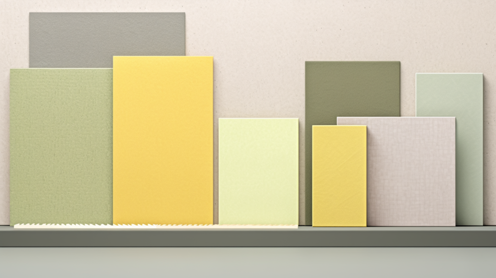 An image presenting a comparative view of various soundproofing materials, such as mineral wool, fiberglass, and polyester acoustic panels. The visual emphasizes the distinct properties of each material and their suitability for diverse applications in different settings.