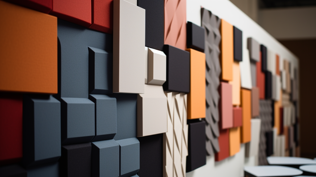 A visual representation of a selection of top-quality acoustic foam panels with different densities, thicknesses, and installation options. The image underscores their versatility, sound-absorbing properties, and ease of integration into various spaces, highlighting the key characteristics of effective acoustic treatment materials.