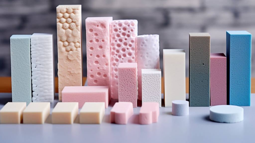 Assortment of normal foam samples in different densities and firmness levels, showcasing their versatility for various applications
