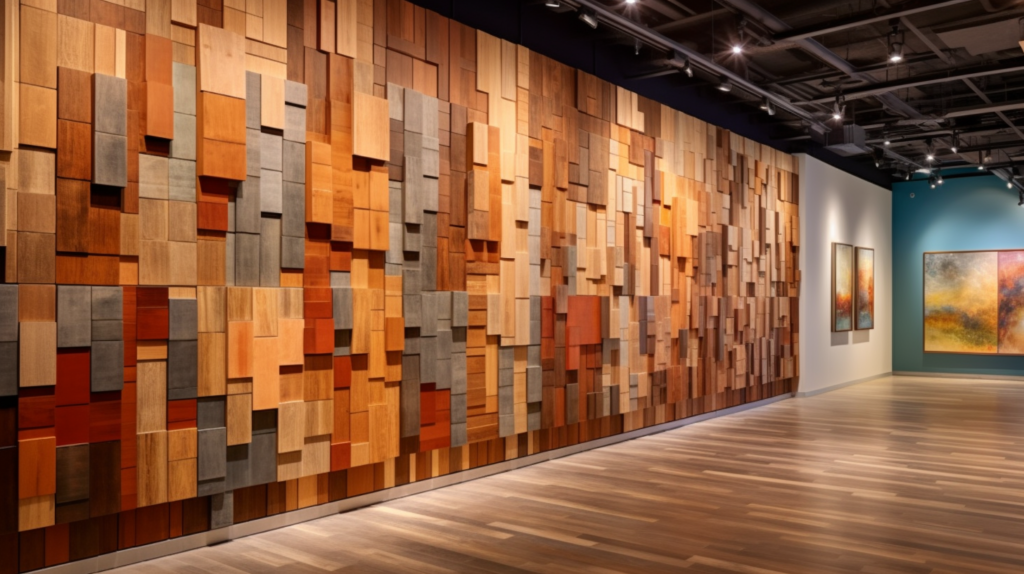 An informative image displaying a selection of wood materials used for constructing acoustic panels. The array includes solid wood boards, plywood, MDF, wood veneers, and wood composites. Each material offers distinct properties that influence sound absorption, aesthetics, cost, and durability. This visual comparison aids in choosing the most suitable wood material for specific acoustic panel needs