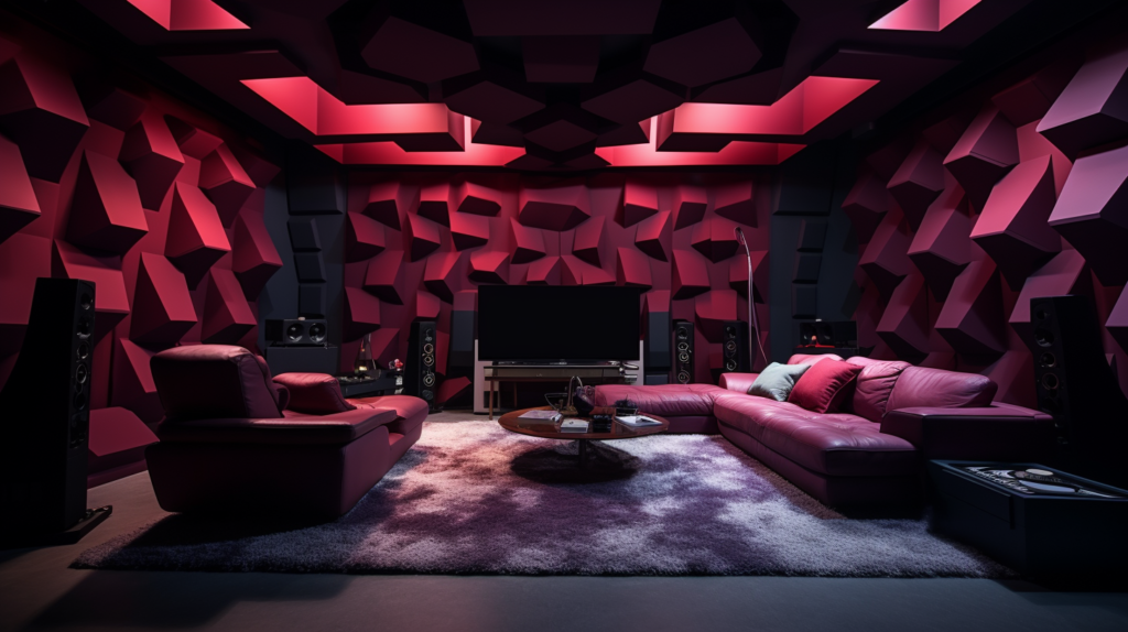 A professional recording studio featuring polyester acoustic panels on the walls and ceiling, showcasing their sound absorption and diffusion capabilities. The image highlights the versatility in panel shapes and sizes for creative installation options, emphasizing their functional benefits.