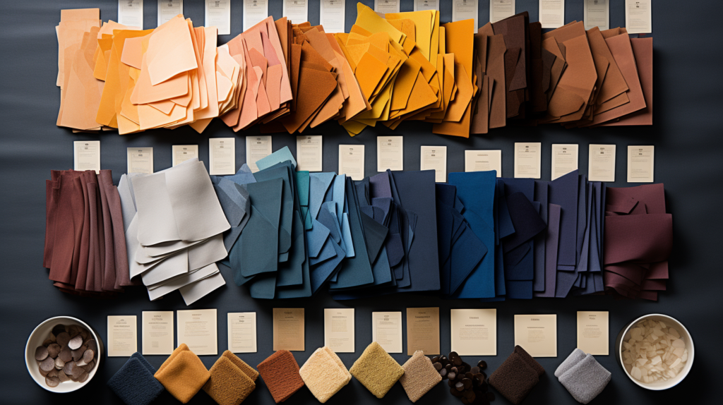 An image displaying fabric samples with labels showing the cost range for materials, including microsuede, cotton, and specialized acoustic fabric. This visual comparison highlights the differences in price, assisting in the cost considerations for fabric selection.