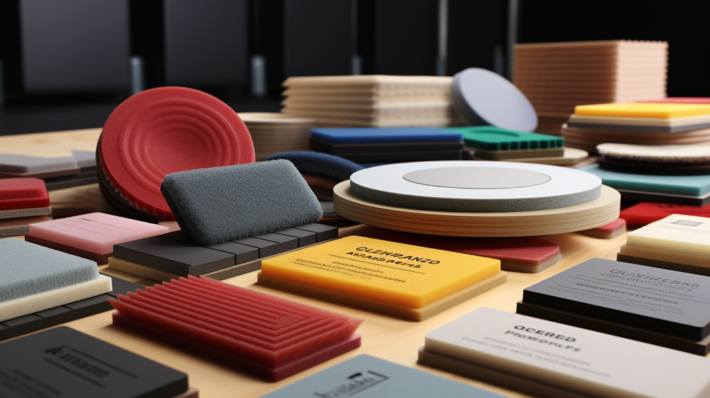 An image displaying several industry certifications for acoustic foam, including UL94 and GREENGUARD certifications, prominently featured on product labels. These certifications symbolize the product's compliance with established safety standards, emphasizing their significance in ensuring product safety.