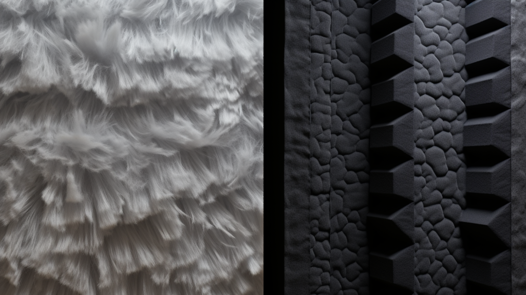 Comparison image highlighting the inefficacy of felt for soundproofing. On one side, a wall with felt; on the other, a wall with effective soundproofing materials. The visual underscores the issues of noise flanking, lack of meaningful STC or NRC ratings, and the inability of felt to provide a true barrier against various types of noise sources