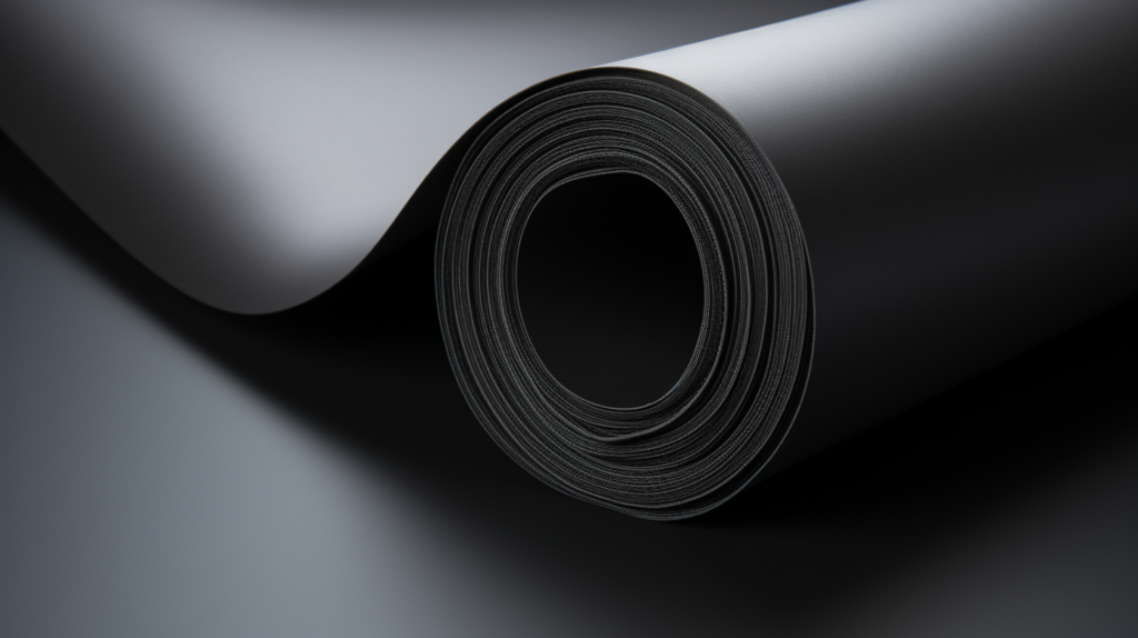  An image representing mass loaded vinyl (MLV) in roll form. The roll of MLV is displayed, showcasing its flexibility and large size, making it suitable for soundproofing applications.