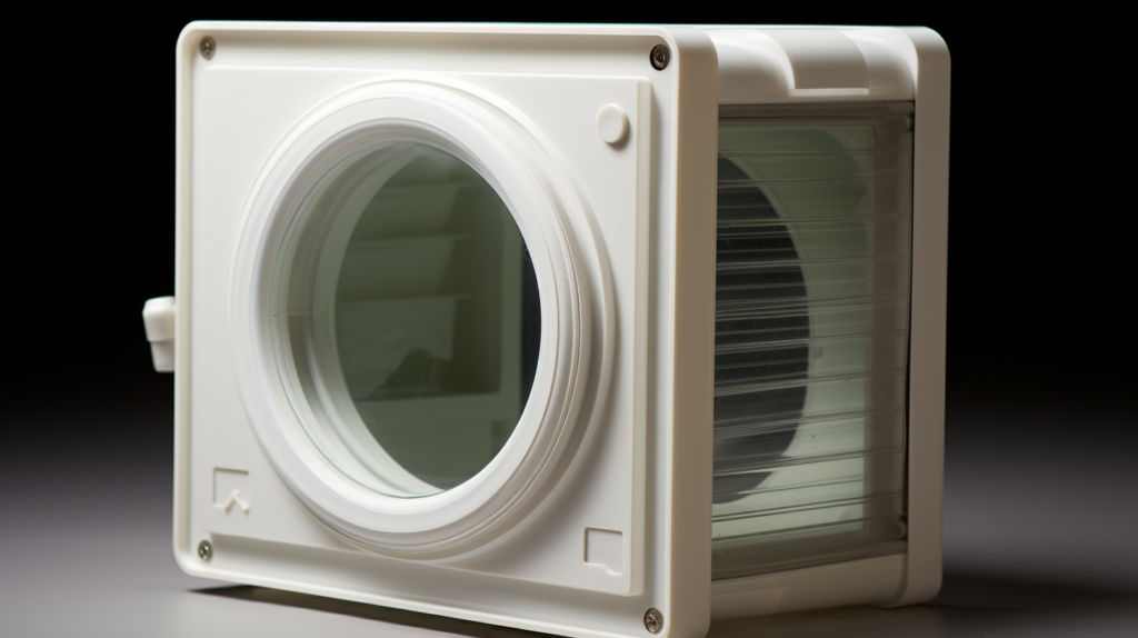 A custom window insert designed to soundproof a window-mounted AC unit. The insert, made of acrylic, fits the exact shape of the air conditioner, blocking exterior noise and dampening vibrations. Tubing with a dense rubber-like material seals the insert against the window frame and AC unit, creating an effective acoustic barrier. Considerations include the need for wide side panels on the AC unit and avoiding damage to ensure a gap-free custom fit for optimal noise blocking.