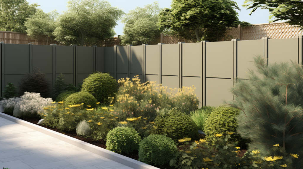 Strategic placement of acoustic fencing for maximum noise reduction in a garden. The image displays a fully enclosed garden with acoustic fencing positioned along all edges, eliminating weak points. The fencing is strategically directed towards the source of bothersome noise, ensuring optimal shielding. Additionally, fencing along the rear guards against indirect sound paths. The image underscores the importance of complete coverage and proper height measurement for creating an ideal soundproof oasis