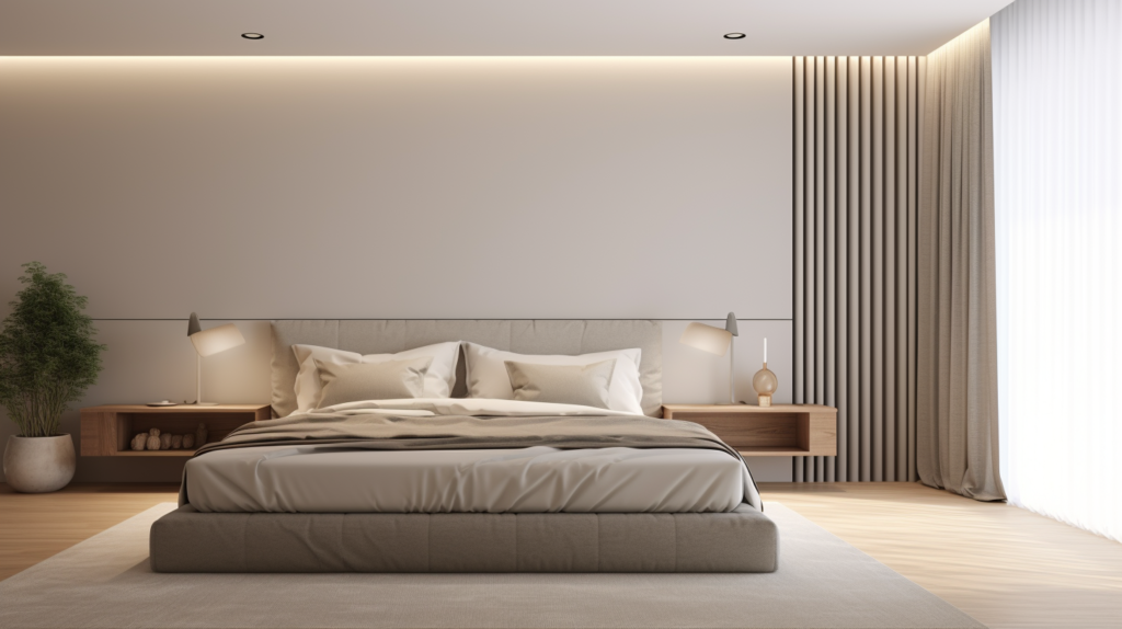 A visually appealing bedroom with standard drywall, highlighting its effectiveness in providing basic soundproofing for a quiet and comfortable space. This image illustrates how, in certain scenarios like bedrooms or home offices, drywall alone can be sufficient to achieve the desired level of acoustic separation without the need for additional soundproofing measures