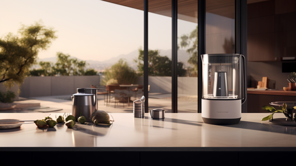 A quiet blender in action, its enclosed design and advanced sound-dampening technology creating a peaceful kitchen ambiance, blending ingredients seamlessly without disruption