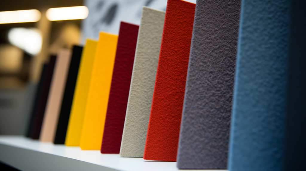 In this image, a polyester fiber acoustic panel is showcased, highlighting its lightweight and dense structure. Polyester fiber is positioned as a game-changer in the acoustic panel industry, combining the best of both worlds—easy installation due to its lightness and effective sound absorption across a broad spectrum of frequencies due to its density. This visual representation emphasizes the transformative impact of polyester fiber on the industry, positioning it as a versatile and efficient choice for sound management