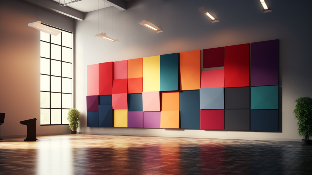 In this image, various types of acoustic panels, including foam panels, diffusers, and polyester acoustic panels, are showcased. The visual representation emphasizes the diverse options available for concert halls, with a focus on the versatility and aesthetic appeal of polyester acoustic panels. The image hints at the considerations concert halls may have in choosing the best acoustic panels based on their unique acoustic needs, the type of performances hosted, and the architectural style of the space