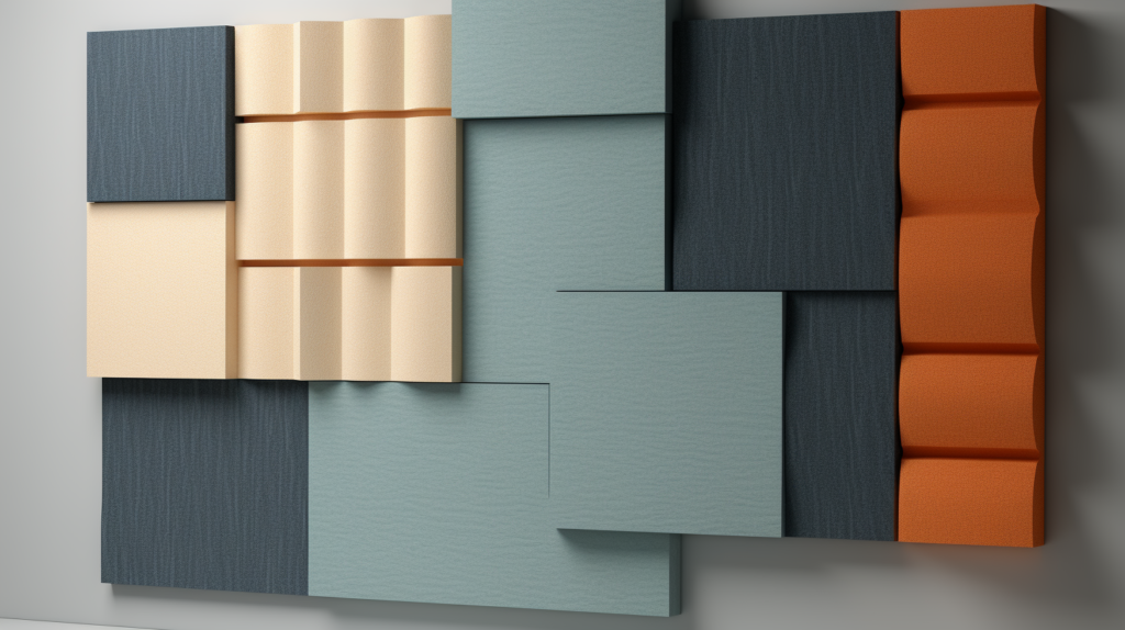 In this visual comparison, two acoustic panels are showcased—one made of foam (mineral wool or fiberglass) and the other fabric-wrapped. The image emphasizes that the material of an acoustic panel is not only about aesthetics but also has functional implications. Different materials offer varying levels of sound absorption, crucially impacting the Noise Reduction Coefficient (NRC) rating. Selecting the right material is essential, considering the specific acoustic needs of a space. Foam panels excel in absorbing high-frequency sounds, making them suitable for music studios, while fabric-wrapped panels are better for mid-range frequencies, ideal for spaces where speech clarity is crucial, such as conference rooms