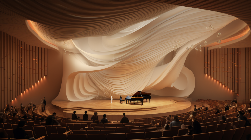 In this image, a diverse audience fills a concert hall, emphasizing the importance of sound quality in creating a memorable live concert experience. The visual representation underscores the heightened expectations of audiences, who seek a pristine listening experience in every corner of the hall. Acoustic panels are highlighted as an integral part of the well-designed acoustic environment that contributes to auditory perfection. The image portrays the significance of sound quality as the medium through which the performance connects with the audience, influencing the success of their live concert experience