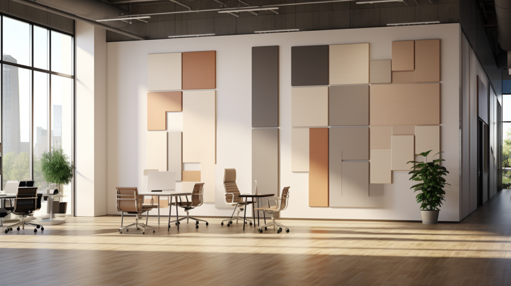 A powerful visual depicts a soundproofed office environment, showcasing employees immersed in focused work without the disruptions of ambient noise. Private discussions unfold in confidential meeting spaces, underscoring the importance of soundproofing in ensuring privacy. The image emphasizes the positive impact on productivity, job satisfaction, and the overall well-being of employees, reinforcing the significance of soundproofing for a successful and professional workplace.