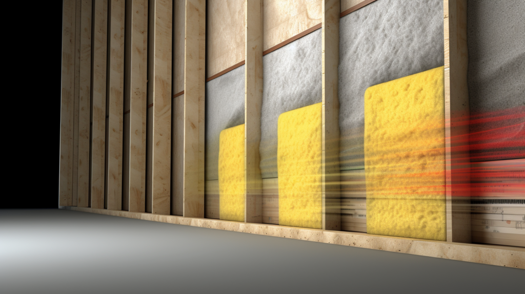A graphic representation depicts the effectiveness of mineral wool in reducing airborne noise transmission between rooms or dwellings. The comparison with fiberglass underscores mineral wool's superior performance in noise reduction. Visuals emphasize the impact of density and thickness, highlighting that higher values lead to better noise blocking. A layering demonstration with staggered seams illustrates how multiple layers of mineral wool enhance sound isolation, offering a versatile solution for varying noise reduction needs.