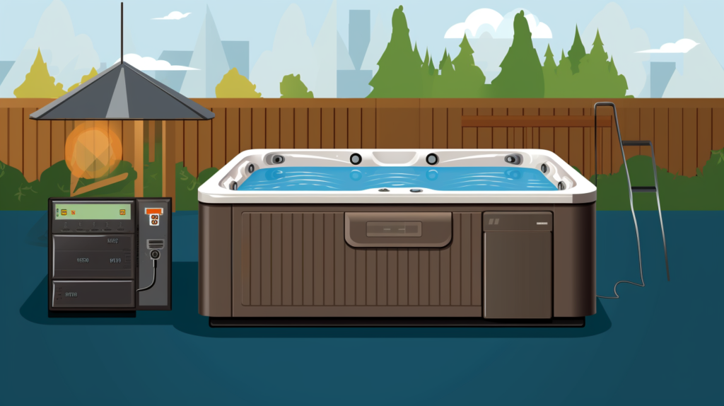 A concluding instructional image depicting the final steps of the soundproofing project for a hot tub motor. The visual guide illustrates the careful reinstallation of exterior cabinet panels using original hardware like screws and corner brackets, the process of refilling the hot tub with fresh water, reconnecting the power supply to the motor circuit, running pumps through normal operating cycles, and using a decibel meter app on a smartphone to compare before and after noise levels. The image emphasizes the completion of the project and the anticipated satisfaction of enjoying a whisper-quiet hot tub. The alternative text provides a thorough description of the visual elements for accessibility