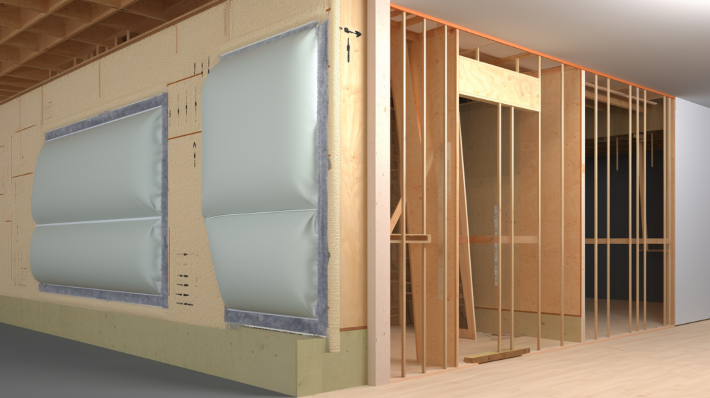 A comprehensive visual guide unfolds, detailing the step-by-step installation of double drywall layers to significantly enhance soundproofing in a workshop. The initial image captures the use of double 5/8" Type X drywall, emphasizing the increased mass provided by two layers for improved soundproofing performance. The image highlights the denser Type X drywall, which effectively impedes noise vibrations.