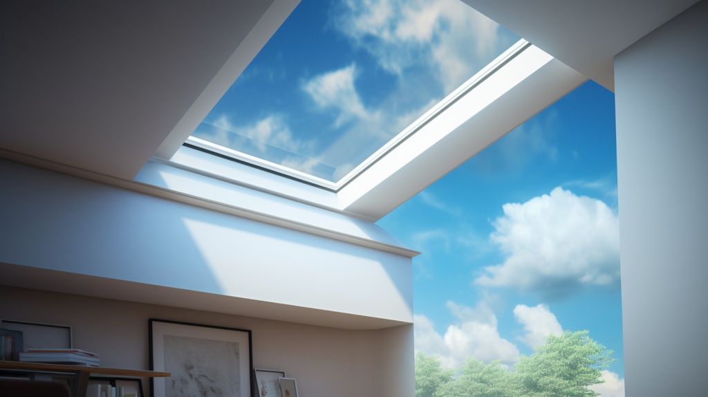 Visualize a split image capturing the before and after of a skylight's soundscape. On one side, a serene room with a skylight; on the other, a bustling cityscape with noise sources highlighted. Now, envision a seamless transition as soundproofing measures are implemented – hands delicately securing materials, an acoustic barrier forming around the skylight. The image embodies the metamorphosis from noise intrusion to tranquil haven, conveying the essence of why soundproofing a skylight is an investment in comfort and peace.