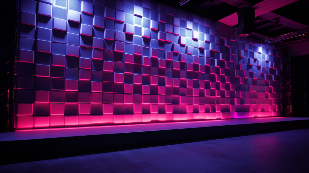 On the left, the vibrant nightclub atmosphere with powerful subwoofers and amplified speakers; on the right, a systematic transformation unfolds. Existing drywall is removed to expose wall studs, allowing for the thorough filling of cavities with dense mineral wool insulation. Resilient channels are installed to decouple drywall from framing, and double layers of drywall are meticulously affixed. For concrete or cinder block walls, new stud wall frames are constructed, creating a layered system with insulation, resilient channels, and double drywall. The image illustrates the strategic approach to maximize sound blocking, turning nightclub walls into effective barriers against noise transmission