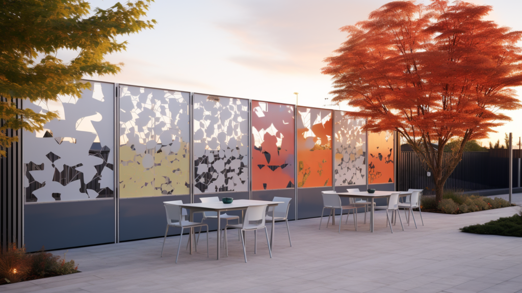 Visual representation of an outdoor space with acoustic fence panels: A fence constructed with polyester acoustic panels, illustrating their sleek design and sound-absorbing properties. The panels come in various colors and patterns, showcasing their versatility and aesthetic appeal. The image conveys a peaceful and serene environment, emphasizing the transformative impact of acoustic fence panels on noise reduction. The visual inspires the integration of these specialized panels for a quieter and more enjoyable outdoor space.





