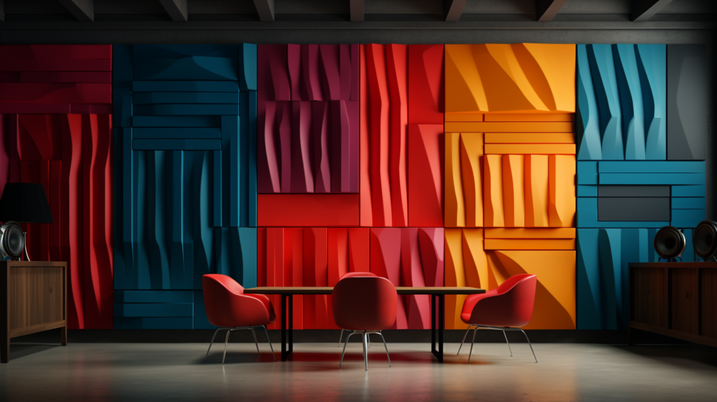 Create an eye-catching image for a blog section discussing the advantages of polyester acoustic panels as an alternative to polyurethane foam. The image should highlight the durability, ease of maintenance, eco-friendliness, and aesthetic versatility of polyester panels.

