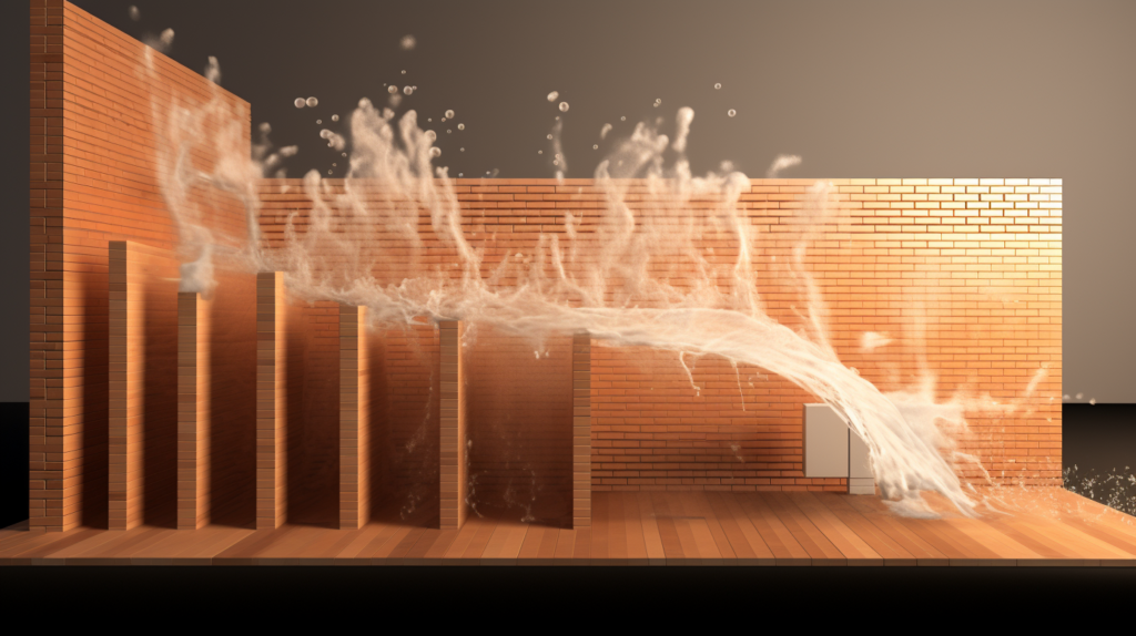 An illustrative image breaks down soundproofing techniques and methods. Adding mass is visualized by comparing a thick brick wall to a thin wooden partition. Damping is depicted at a molecular level, showcasing materials absorbing and dissipating sound energy with the analogy of running through water. Decoupling in construction is represented by creating an air gap between two sides of a wall or ceiling. Meticulous sealing is emphasized, symbolizing the crucial step of closing every potential opening to prevent sound leakage