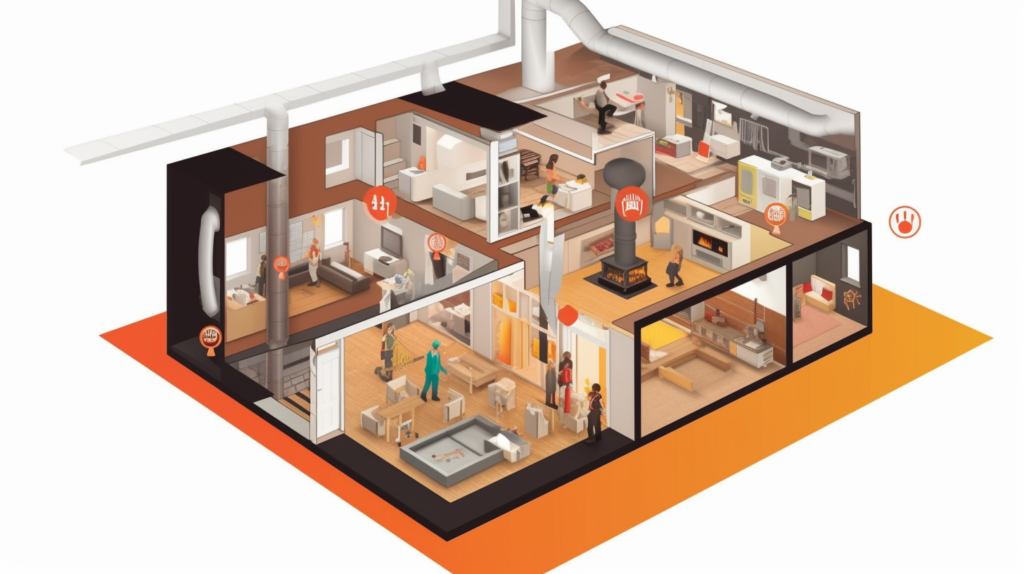 In this visual representation of safety considerations for a soundproofing project, witness the juxtaposition of materials with potential health risks. Some emit toxic fumes, while others pose a flammability risk, emphasizing the need for thorough research and the selection of certified, safe materials.

Move to the fire safety aspect, showcasing materials with good fire ratings and certification for fire resistance, underscoring their importance in complying with building codes and insurance requirements.