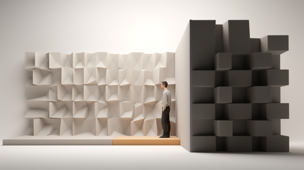 Informative image explaining why acoustic foam is shipped in a compressed form.

Visualize a side-by-side comparison of a compressed acoustic foam package and a fully expanded acoustic foam panel. Emphasize the difference in size, highlighting how the compressed form is more compact and space-efficient.
