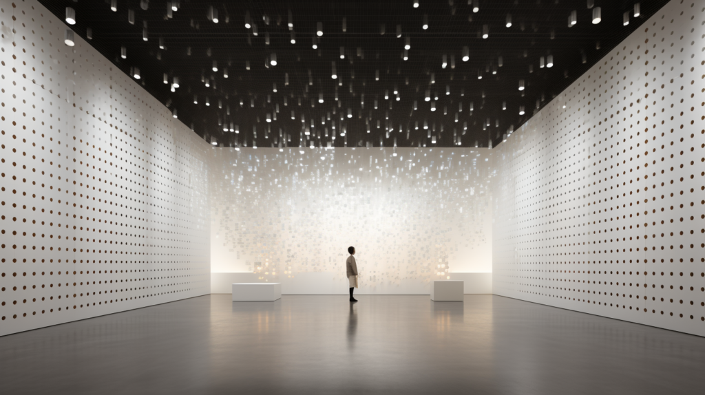 Step-by-step installation of perforated acoustic wall panels in a room plagued by echo and ambient noise. Witness the transformation as panels are strategically placed on walls and ceilings, seamlessly integrating into the room's design. The final image showcases a harmonious space with visually appealing panels enhancing both acoustics and aesthetics