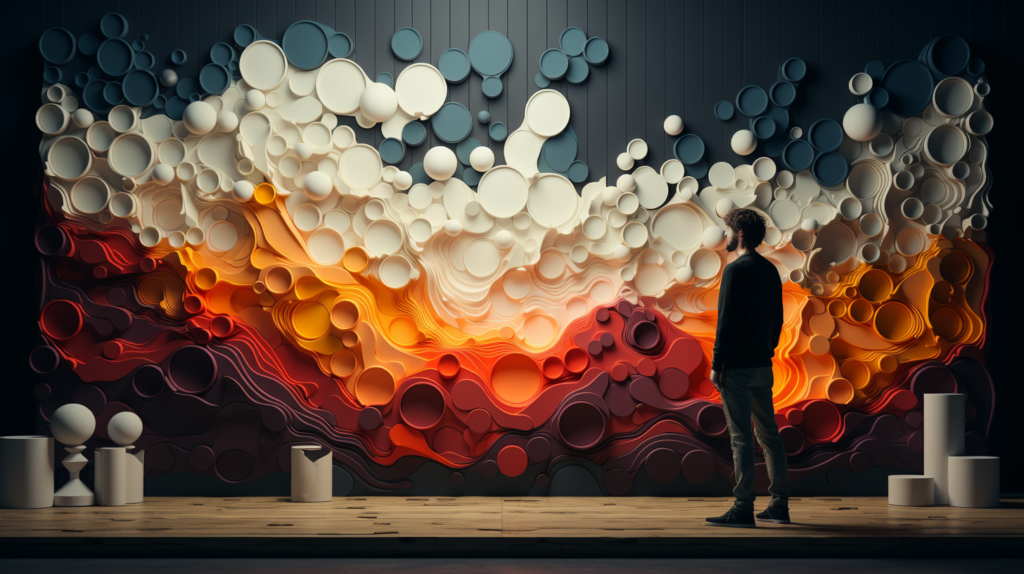 An artistic representation visualizes the essence of sound waves and their interaction with barriers. Vibrant waves depict the creation of sound through vibrations, hitting the walls and ceiling. This dynamic interplay showcases the challenges of effective soundproofing, emphasizing the need to absorb, reflect, or prevent the transmission of these waves for a truly tranquil space