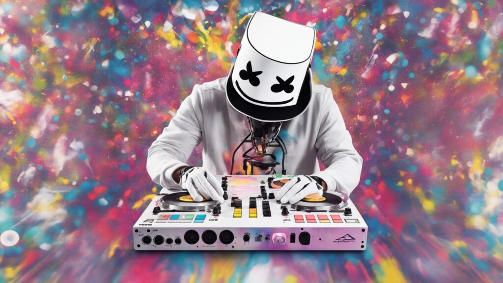In the midst of a pulsating festival crowd, Marshmello, adorned in his iconic marshmallow mask, commands the stage with the Pioneer DDJ-SZ2 Serato DJ controller. The image captures the intersection of creativity and control as Marshmello's hands navigate the tactile features of the DDJ-SZ2, reimagining and remixing tracks in real-time. The controller becomes an extension of Marshmello's musical artistry, delivering unforgettable moments to fans worldwide, from main stages to the heart of his studio