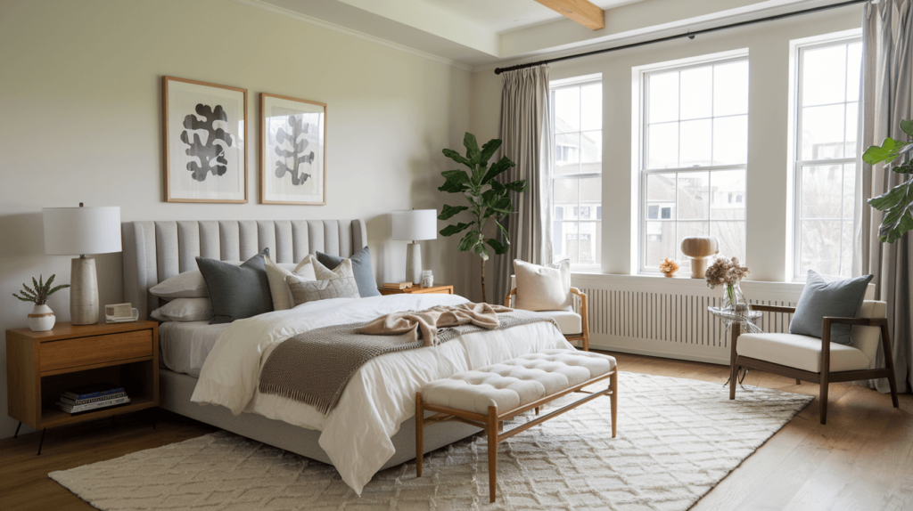 Photo of a serene bedroom with soundproofed windows, proving its effectiveness