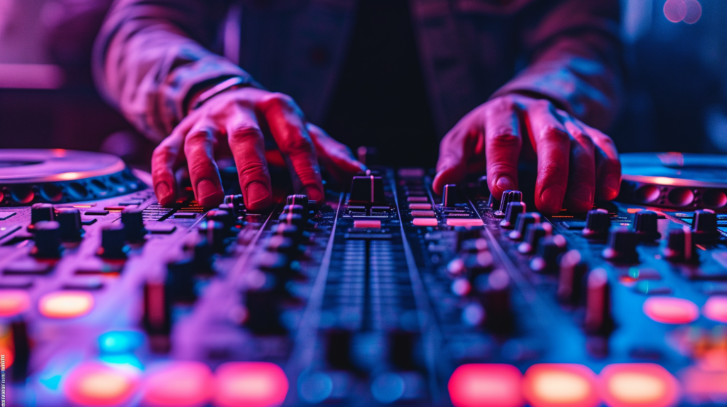 In a sleek DJ studio, a DJ stands surrounded by an array of controllers, each beckoning with its unique features. The DJ meticulously inspects a controller, emphasizing the importance of checking the bundled license – a key to unlocking Serato Pro's full potential. The scene radiates with the glow of custom display screens and tight integration, showcasing the harmonious marriage between the controller and Serato DJ Pro. The DJ, deep in contemplation, considers the specific features that align with their artistry – pads for live remixing, inputs for visuals, and a mixer tailored to their performance style.