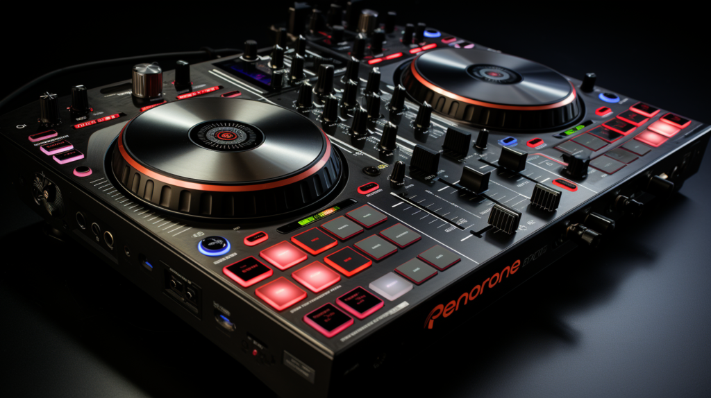 In the image, a collection of Serato DJ Pro-compatible controllers from various brands like Pioneer DJ, Numark, Denon DJ, and Reloop is displayed. The controllers showcase diversity in design and features, highlighting the range of options available to users. A seamless connection is depicted, whether through USB cables or wireless Bluetooth, symbolizing the accessibility of these devices. The scene conveys the importance of considering factors like deck/channel support, control types, form factor, and price when choosing a controller. Alternative text: 'A display of diverse Serato DJ Pro-compatible controllers from brands like Pioneer DJ and Numark. The image illustrates the versatility of options and the seamless connection via USB or wireless Bluetooth for an enhanced DJ experience