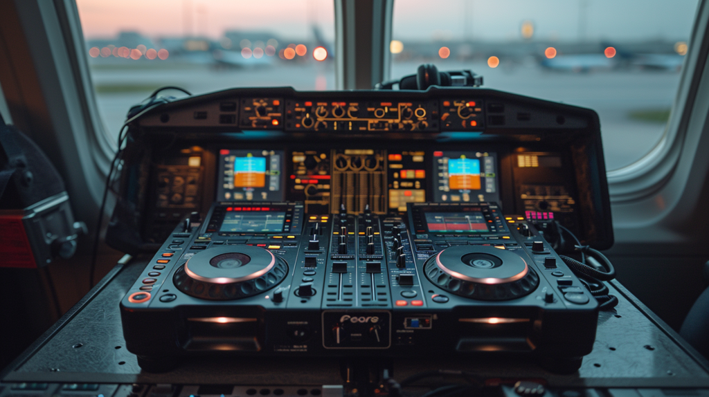 A DJ controller, snugly packed in a protective case, awaits its airborne adventure. The image conveys the meticulous preparation and eagerness as DJs ensure their gear meets airline regulations, ready to soar to the next musical destination
