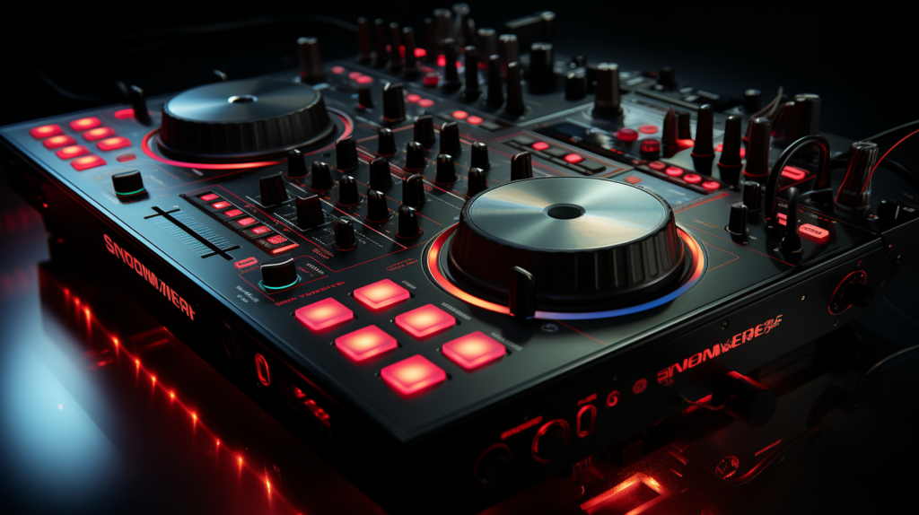 A visually appealing display featuring a variety of DJ controllers compatible with Virtual DJ. In this image, controllers from well-known manufacturers such as Pioneer, Numark, Denon, Hercules, and Native Instruments are showcased. The diverse array of sizes and features is presented in a way that conveys the DJ's decision-making process, with hands reaching towards the ideal controller. This image captures the essence of choice and excitement in selecting the perfect MIDI-capable controller for an enhanced Virtual DJ experience