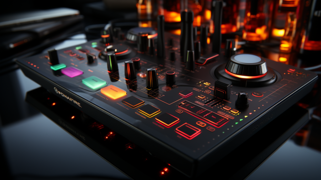 An illustrative guide to troubleshooting common DJ controller issues in Virtual DJ. The image features a DJ at their setup, addressing issues like power, unresponsive controls, and audio problems. Visual cues include checking USB connections, power sources, and audio cables. Icons represent steps such as reinstalling drivers, remapping controls, and navigating through Virtual DJ settings. This visual guide assists users in resolving connectivity and functionality issues, ensuring a smooth experience between controllers and Virtual DJ software