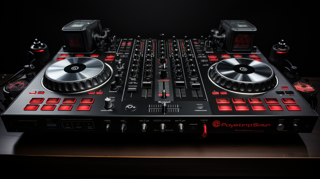 A visually appealing DJ setup portrays the key components for a successful connection. The central piece, a DJ controller, exhibits various output options like RCA, 1⁄4” TRS, and possibly balanced XLR. Flanking it are powered speakers with built-in amplifiers for easy setup, while an alternative setup showcases separate power amplifiers and passive speakers. A versatile DJ mixer takes its place, acting as the pivotal link between the controller and speakers. High-quality cables weave through the setup, ensuring a reliable connection. This visual guide emphasizes the importance of choosing the right equipment for a seamless DJ controller and PA system integration