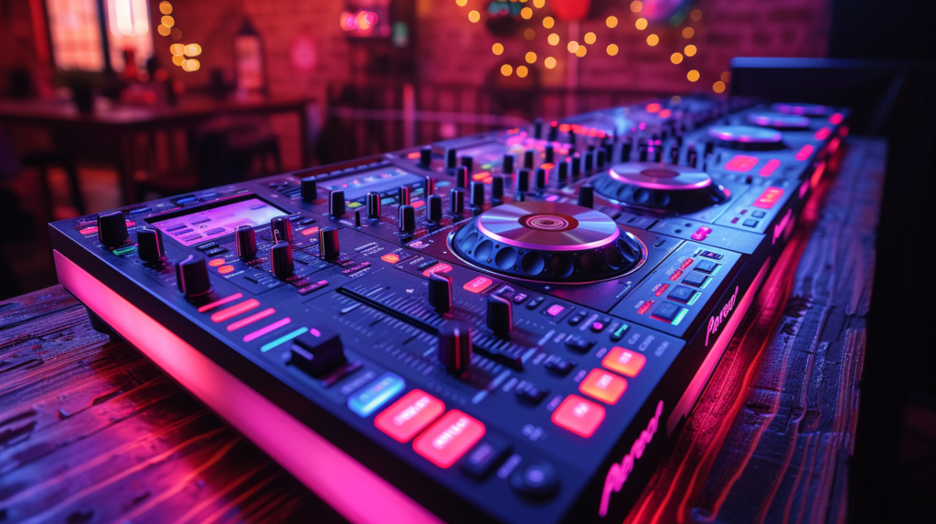 In a dimly lit studio, the Pioneer DDJ-SZ, DDJ-SX3, Numark NS7III, and Denon MC7000 DJ controllers stand like command centers, bathed in a soft glow. Skilled hands hover over the sleek interfaces, fingers poised to unleash Serato Pro's arsenal of advanced effects, responsive pads, and precise mixer functions. The scene pulses with creative energy, a snapshot of the power these controllers bring to a DJ's fingertips. This image captures the seamless fusion of technology and artistry, where the right hardware unlocks the full spectrum of Serato Pro's capabilities for a masterful performance.
