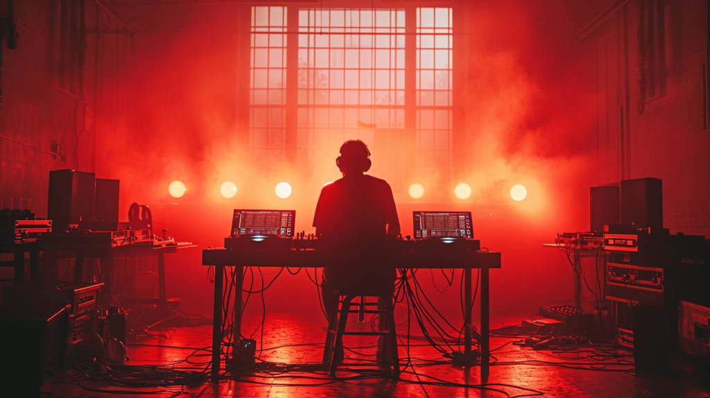 In this visually immersive image, a DJ delves into the troubleshooting process, navigating the intricate landscape of cable connections and device configurations. The dimly lit room sets the stage as the DJ meticulously checks physical connections, ensuring cables are securely plugged into the controller, computer, audio interface, amplifiers, mixers, and powered speakers. The computer screen displays the DJ software preferences, underscoring the importance of selecting the correct audio output. Visual cues highlight the DJ's efforts to address issues like one-sided sound, audible hiss, hum, or static. This visual guide mirrors the troubleshooting steps outlined in the blog, portraying the determination required to resolve potential challenges in a DJ setup."






