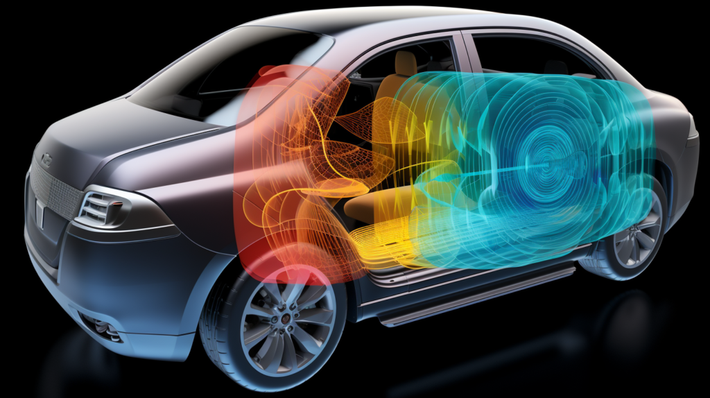 An illustrative image showcasing the anatomy of a car door, emphasizing its vulnerability to vibrations and sound distortion. Specialized soundproofing materials are depicted in action, absorbing sound waves and creating a fortified barrier against external noise. This visual representation encapsulates the article's exploration of the science behind soundproofing, highlighting the quest for cleaner audio quality and a quieter cabin environment.