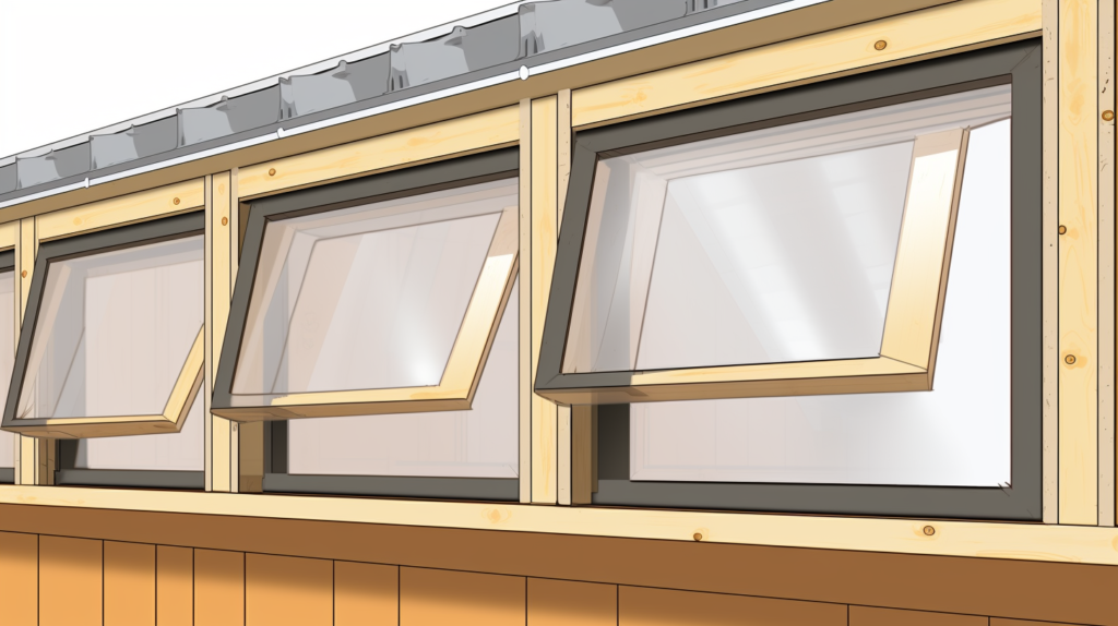 An image unfolds, depicting the thoughtful consideration of ventilation in a soundproof chicken coop. The coop design incorporates adjustable vents and windows, highlighting the commitment to proper airflow for a healthy flock. Small slot windows hinged at the top offer incremental control of airflow while directing sound upwards. The image visualizes windows with interior baffles or insulation, effectively muffling outside noise entering vents. An unobstructed pathway ensures free airflow through the coop interior, steering clear of interference with absorption panels or furniture. The image hints at the meticulous monitoring of ammonia levels and the potential addition of inline fans, strategically placed within insulated ducting or sound-dampening boxes to minimize any noise impact.