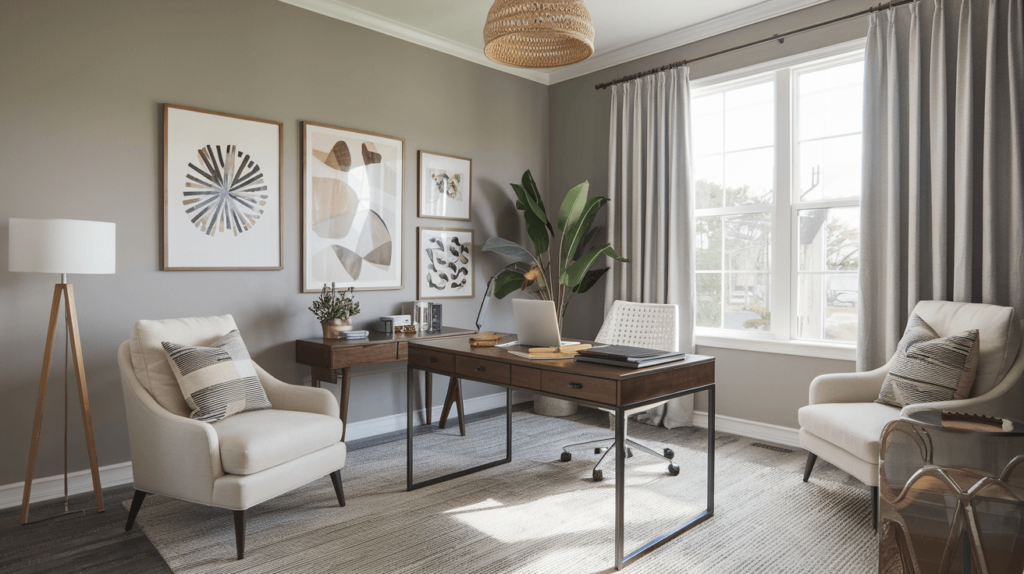 Photo of a quiet home office with soundproofed walls, showing its benefits for your space.