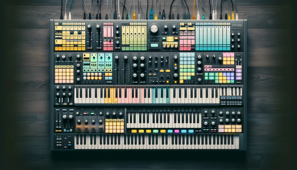 A setup of keyboard zones for controlling multiple plugins. 