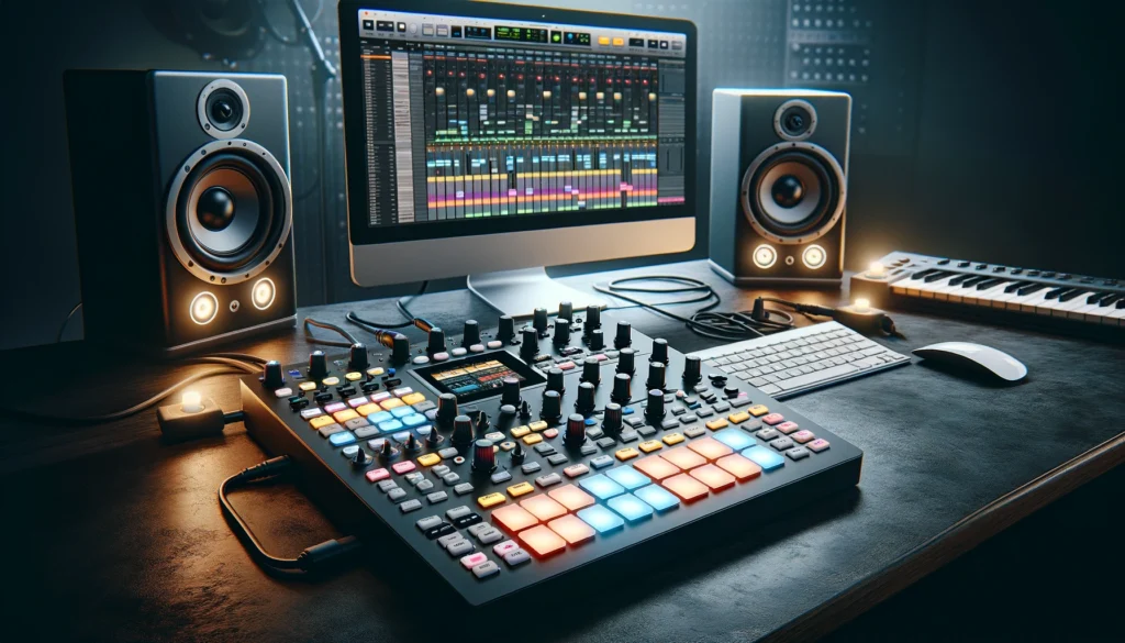 Modern music production setup with Maschine MK3 and Plus as MIDI controllers