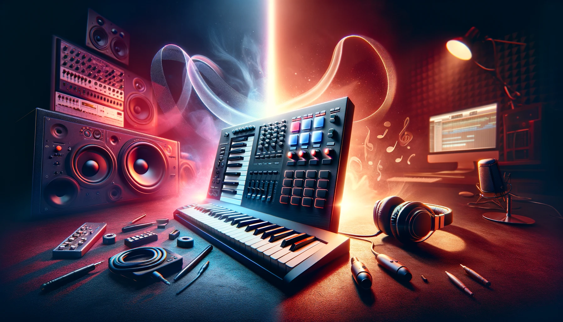 MIDI controller and keyboard in a studio, highlighting the choice for music production